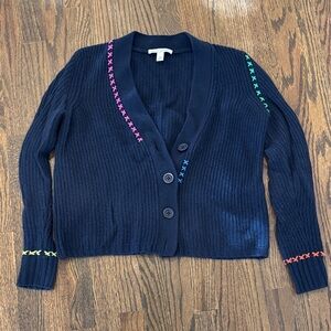 Autumn cashmere Navy Blue Women's Sweater with Colorful Accents small